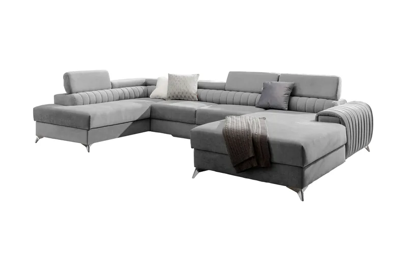 Kamran Sovesofa m. Divan og Sjeselong med Oppbevaring, Grå