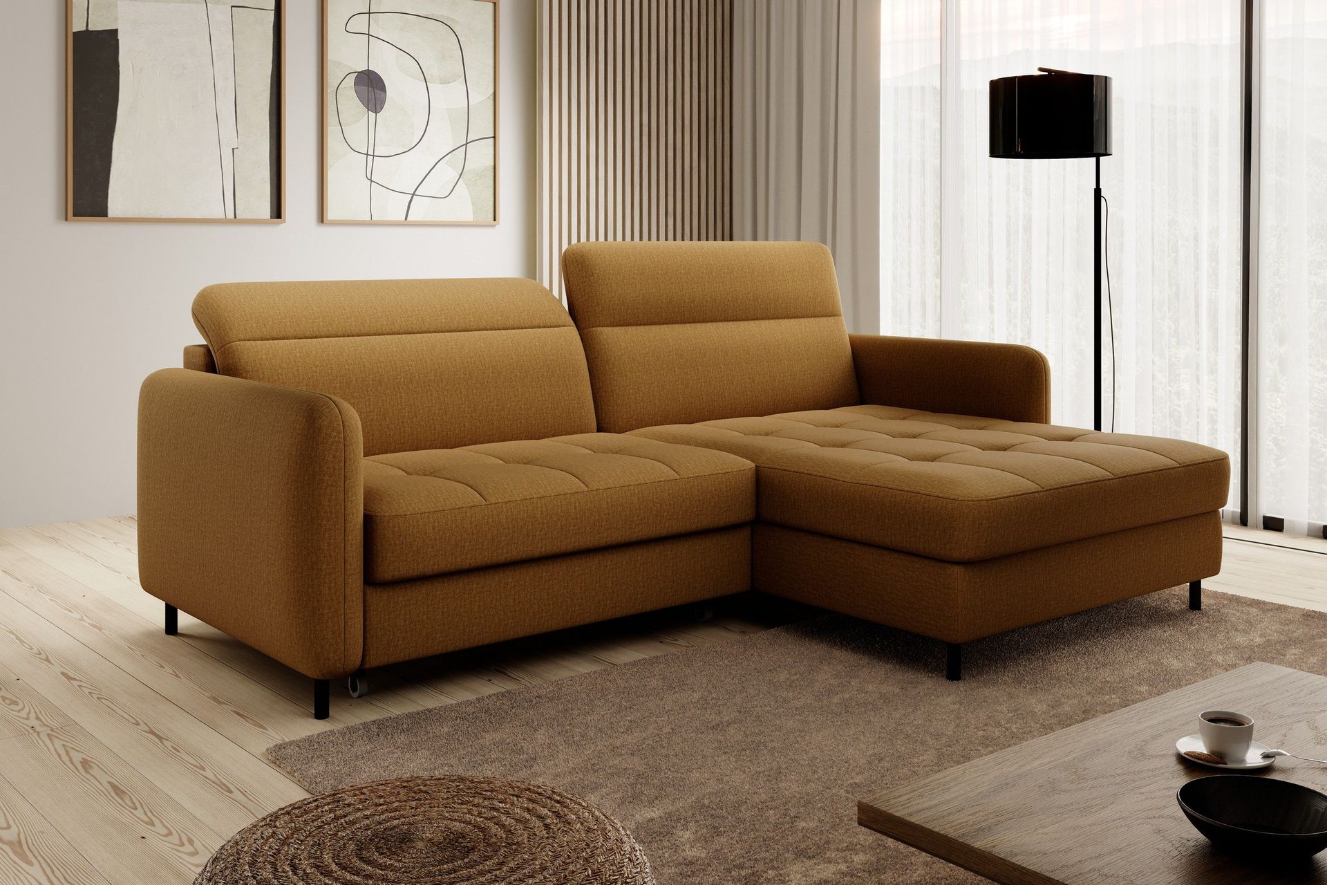 Manoti 3-seters Sovesofa m. Divan med Oppbevaring - Gul