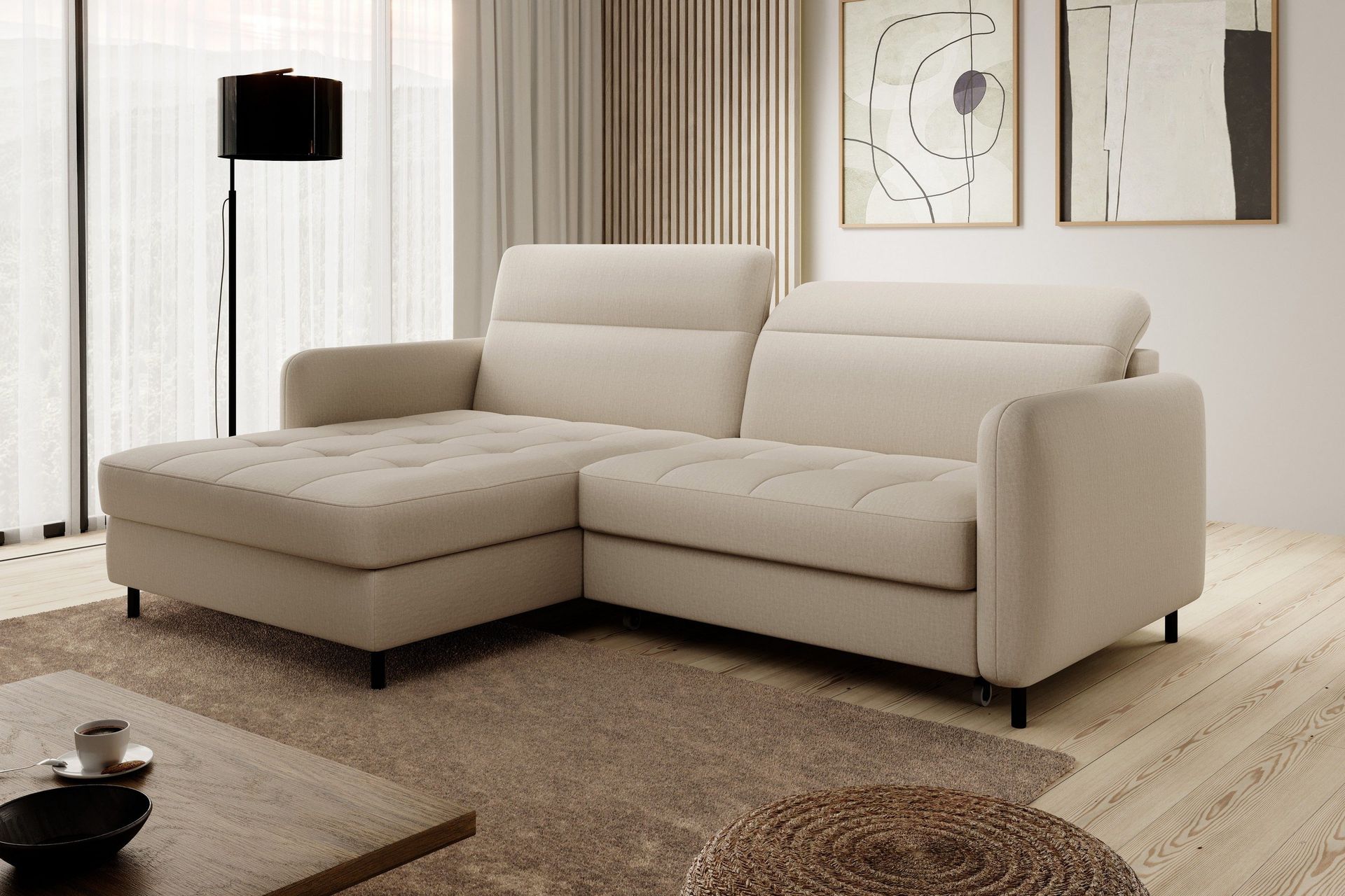Manoti 3-seters Sovesofa m. Divan med Oppbevaring - Lys beige
