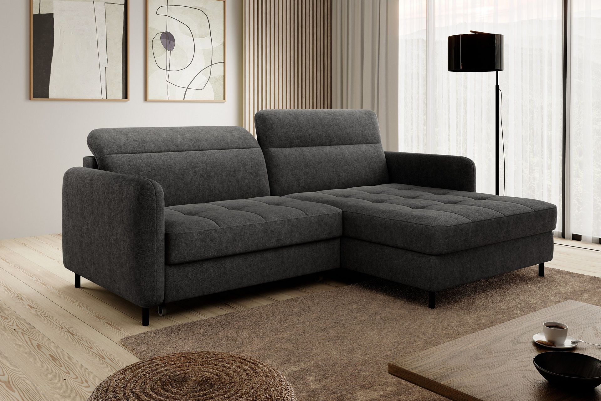 Manoti 3-seters Sovesofa m. Divan med Oppbevaring - Mørkegrå