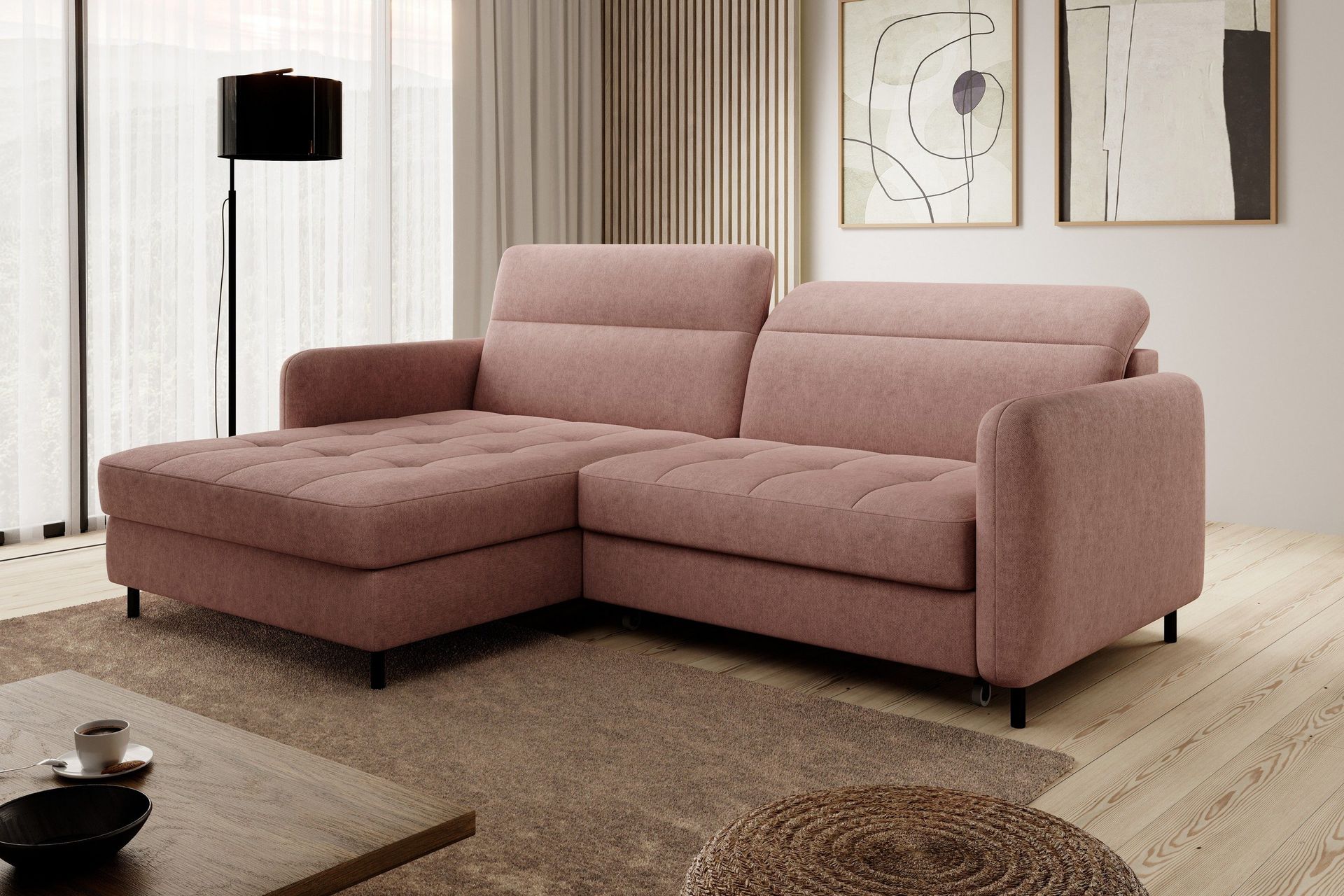 Manoti 3-seters Sovesofa m. Divan med Oppbevaring - Rosa