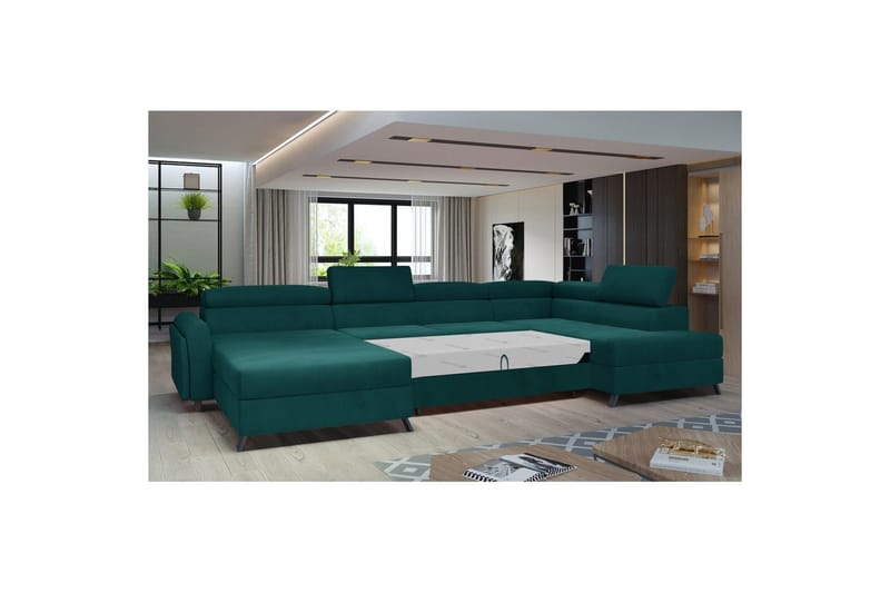 Seksjon Eltap Josette 360x200x92 cm - Mat Velvet 75, Grønn, Høyre - Møbler - Sofaer - Sovesofaer - Sovesofa divan