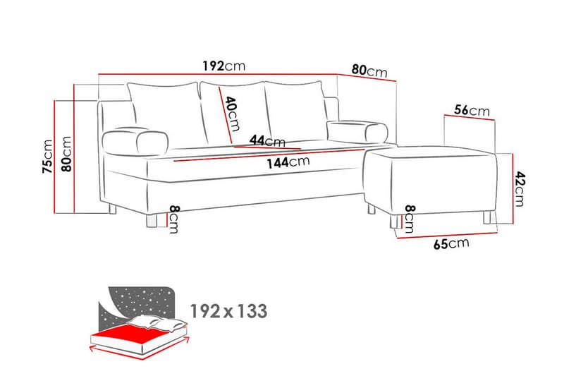 Skatteg Sofa med Puff - Svart|Grå - Møbler - Sofaer - Sovesofaer - Sovesofa divan