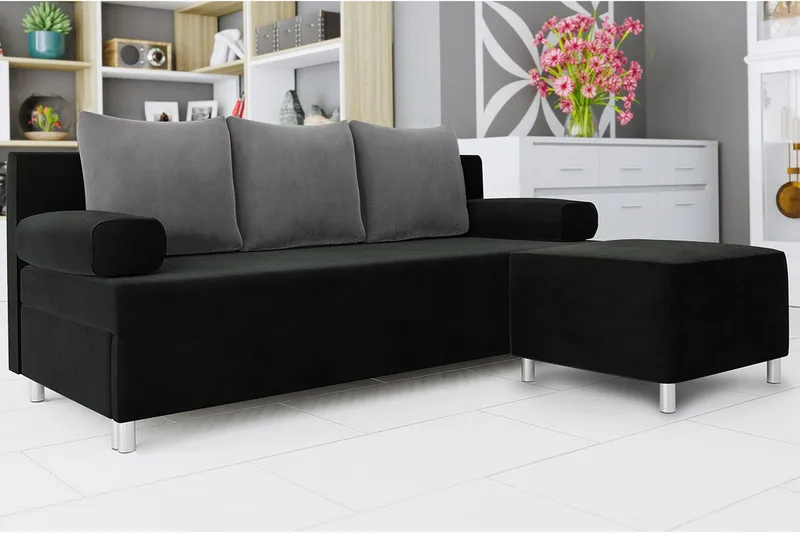 Skatteg Sofa med Puff - Svart|Grå - Møbler - Sofaer - Sovesofaer - Sovesofa divan