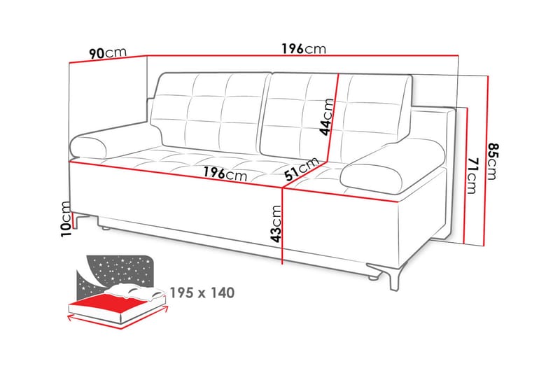 Sovesofa FABIO LED-belysning - Beige - Sovesofaer - 3 seters sovesofa