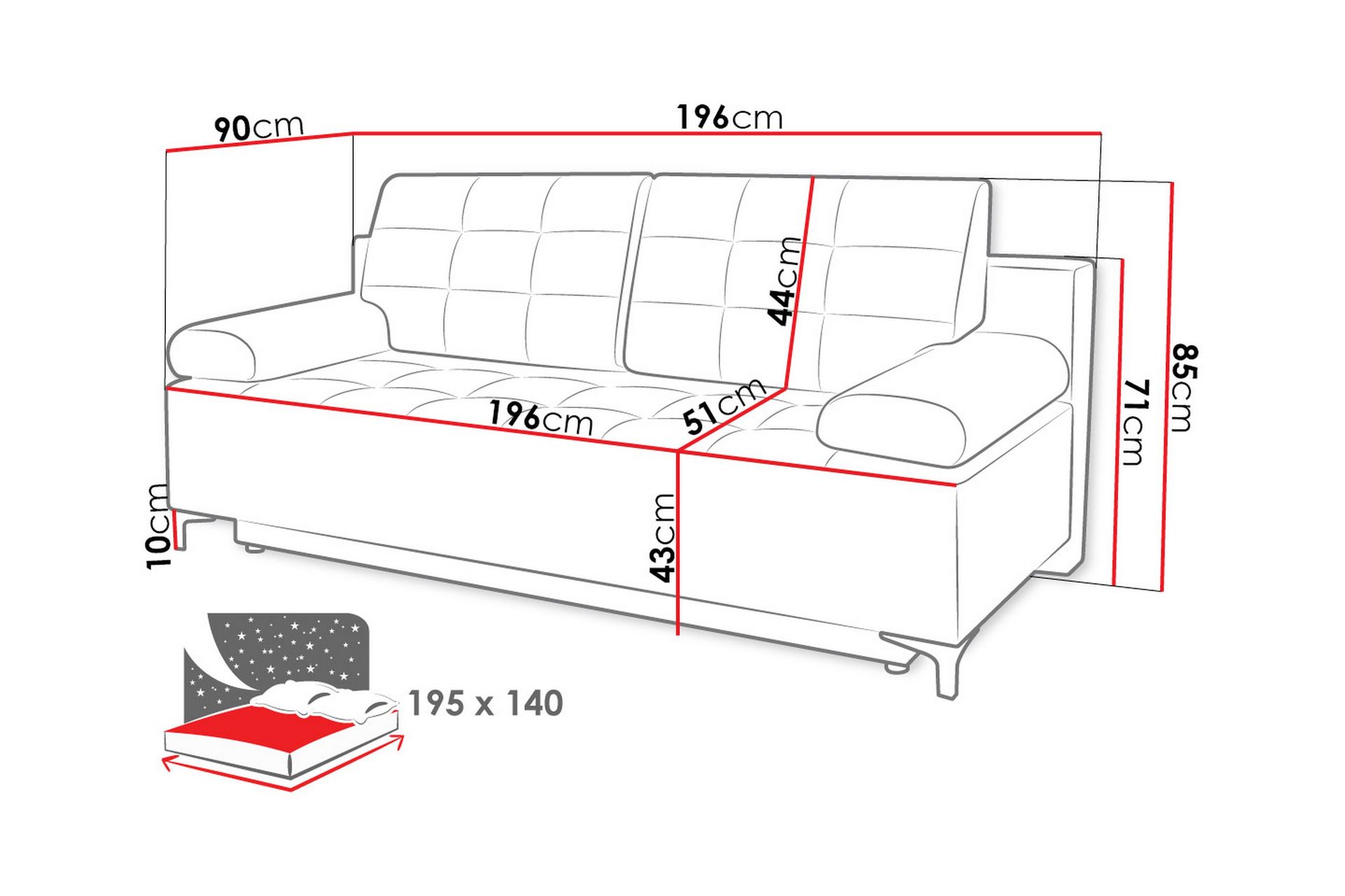 Sovesofa FABIO LED-belysning - Grå - Møbler - Sofaer - Sovesofaer