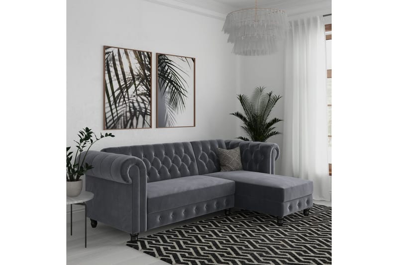 Sovesofa Felix 241x154x83 cm, Antrasitt, Fløyel - 241x154x83 cm, Antrasitt, Fløyel - Møbler - Sofaer - Sovesofaer