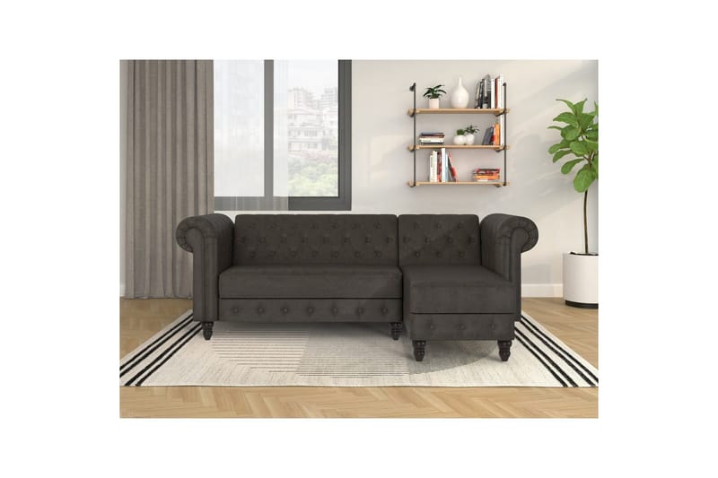 Sovesofa Felix 241x154x83 cm, Antrasitt, Mikrofiber/Tre/Metall - 241x154x83 cm, Antrasitt, Mikrofiber/Tre/Metall - Møbler - Sofaer - Sovesofaer