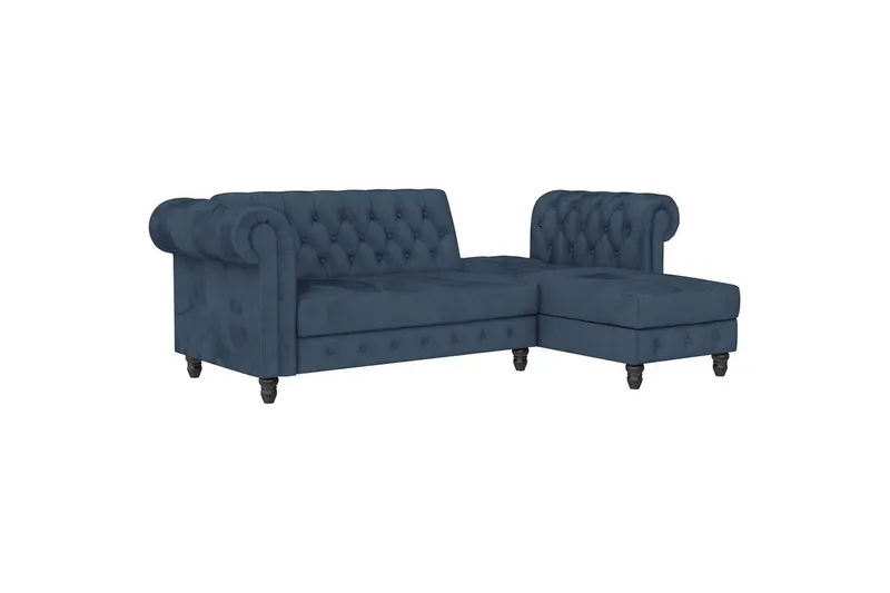 Sovesofa Felix 241x154x83 cm, Blå, Fløyel/Tre/Metall - 241x154x83 cm, Blå, Fløyel/Tre/Metall - Møbler - Sofaer - Sovesofaer