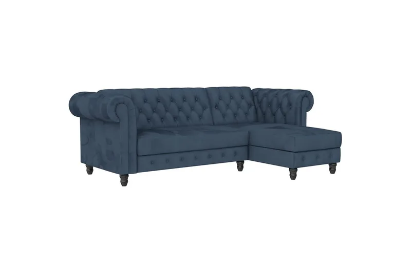 Sovesofa Felix 241x154x83 cm, Blå, Fløyel/Tre/Metall - 241x154x83 cm, Blå, Fløyel/Tre/Metall - Møbler - Sofaer - Sovesofaer
