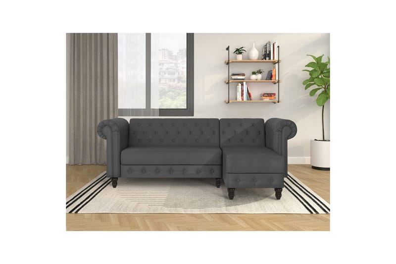 Sovesofa Felix 241x154x83 cm, Grå, PU/tre/metall - 241x154x83 cm, Grå, PU/tre/metall - Møbler - Sofaer - Sovesofaer