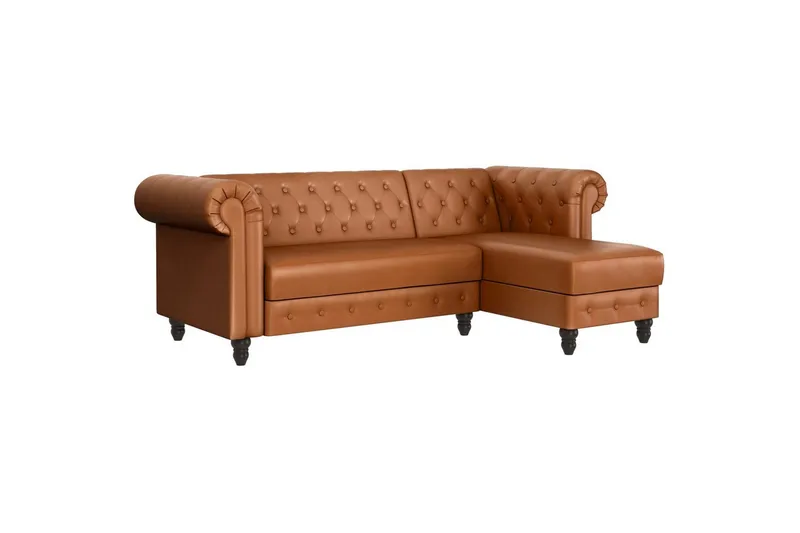 Sovesofa Felix 241x154x83 cm, Kognac, PU/tre/metall, 241x154x83 cm, Kognac, PU/tre/metall