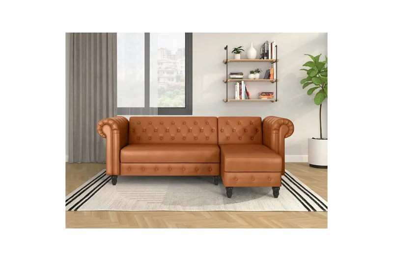 Sovesofa Felix 241x154x83 cm, Kognac, PU/tre/metall - 241x154x83 cm, Kognac, PU/tre/metall - Møbler - Sofaer - Sovesofaer