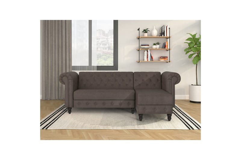 Sovesofa Felix 241x154x83 cm, Mørk brun, Mikrofiber/Tre/Metall - 241x154x83 cm, Mørk brun, Mikrofiber/Tre/Metall - Møbler - Sofaer - Sovesofaer