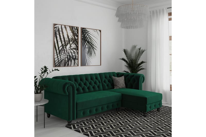 Sovesofa Felix 241x154x83 cm, Mørk grønn, Fløyel - 241x154x83 cm, Mørk grønn, Fløyel - Møbler - Sofaer - Sovesofaer