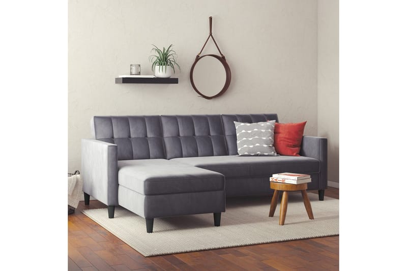 Sovesofa Hartford 213x153x82 cm, Antrasitt, Fløyel - 213x153x82 cm, Antrasitt, Fløyel - Møbler - Sofaer - Sovesofaer
