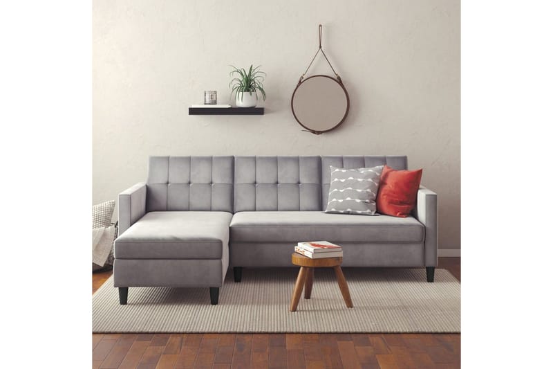 Sovesofa Hartford 213x153x82 cm, Grå, Fløyel - 213x153x82 cm, Grå, Fløyel - Møbler - Sofaer - Sovesofaer