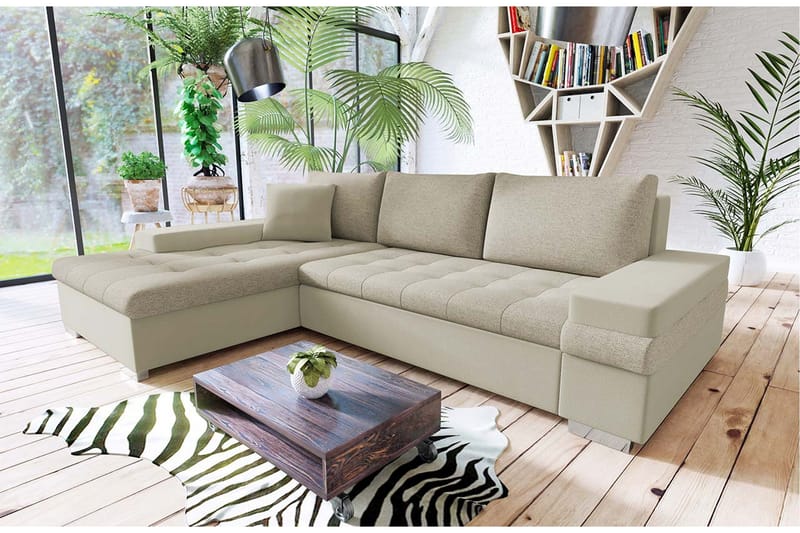 Sovesofa med divan - Beige - Møbler - Sofaer - Sovesofaer