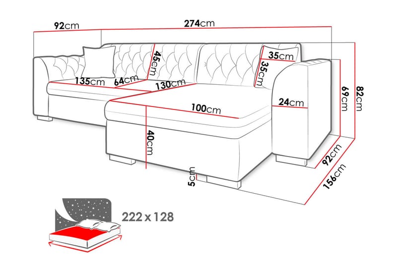 Sovesofa med divan - Blå - Møbler - Sofaer - Sovesofaer