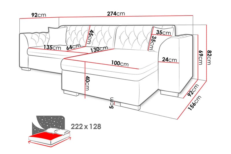 Sovesofa med divan - Blå - Sovesofaer - Sovesofa divan