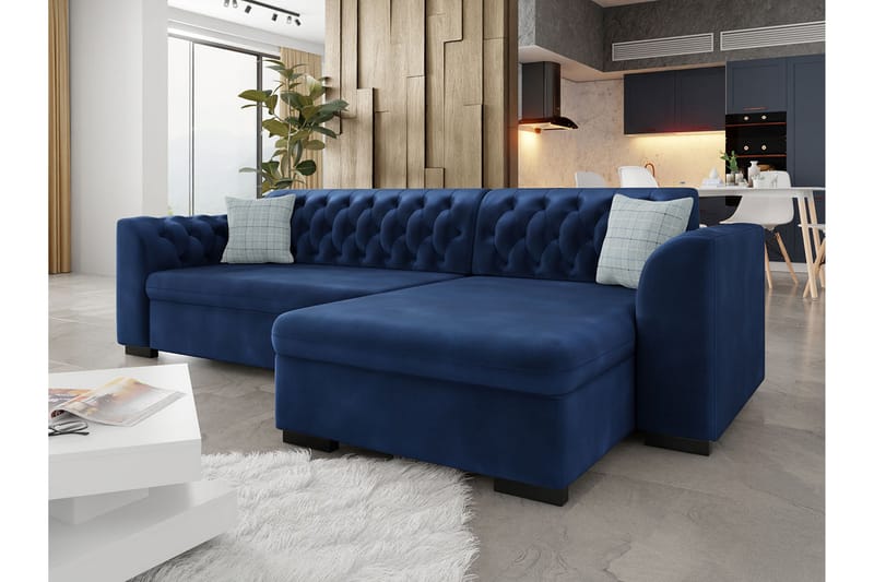 Sovesofa med divan - Blå - Møbler - Sofaer - Sovesofaer