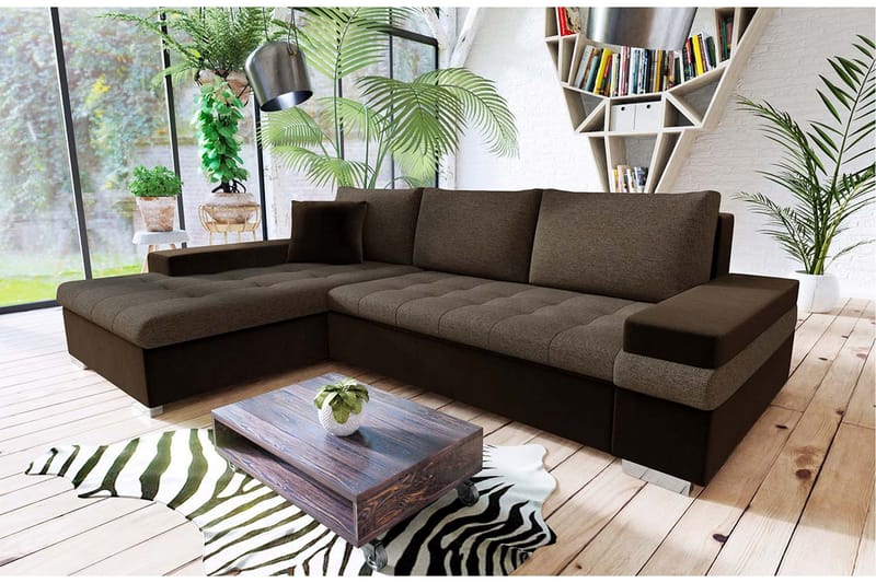 Sovesofa med divan - Brun - Sovesofaer - Sovesofa divan