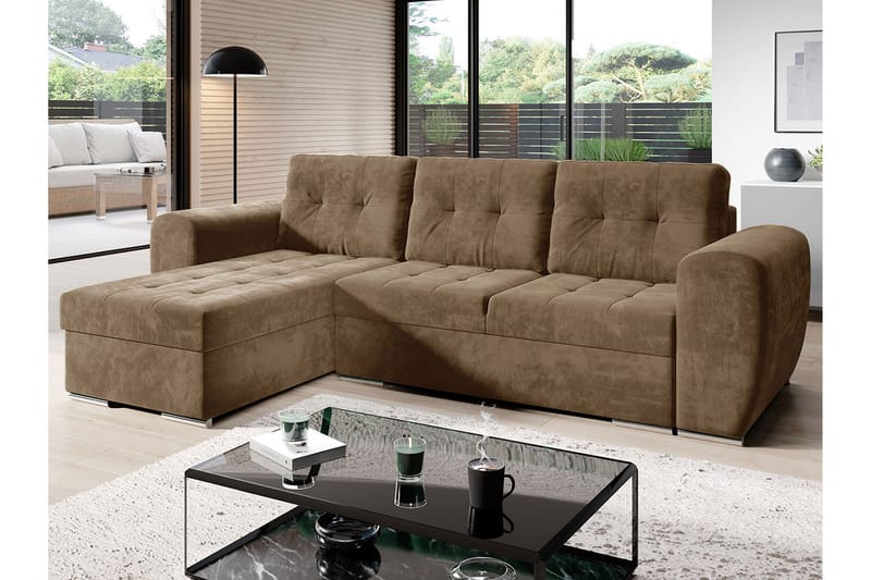 Sovesofa med divan - Brun - Møbler - Sofaer - Sovesofaer