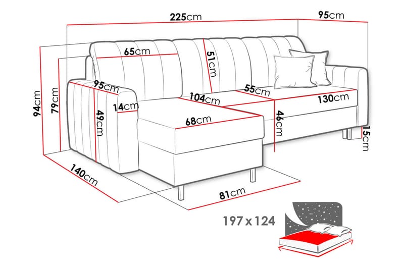 Sovesofa med divan - Grå - Sovesofaer - Sovesofa divan - Fløyel sofaer