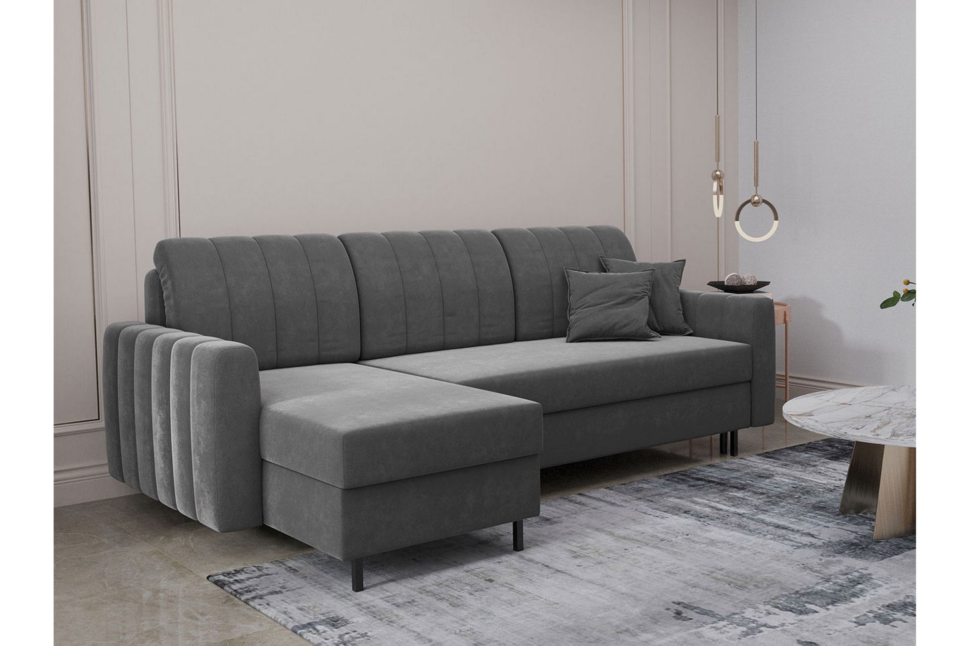 Sovesofa med divan - Grå - Møbler - Sofaer - Sovesofaer