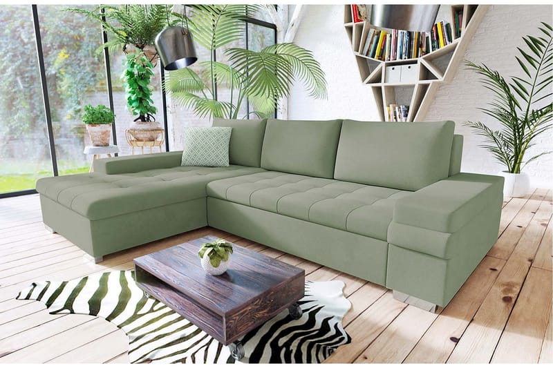 Sovesofa med divan - Grønn - Møbler - Sofaer - Sovesofaer