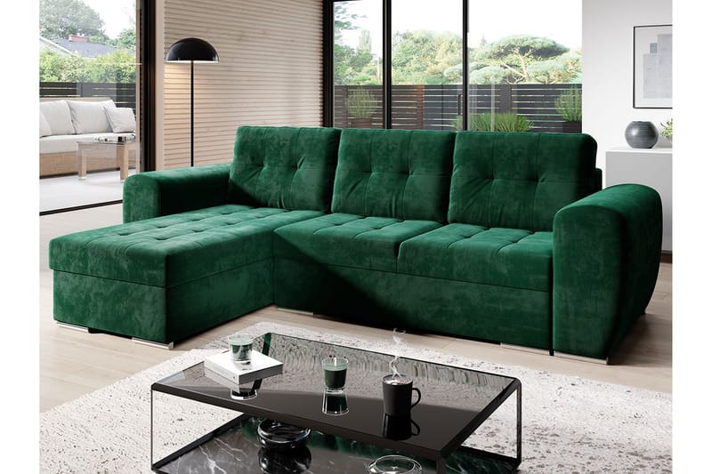 Sovesofa med divan - Grønn - Møbler - Sofaer - Sovesofaer