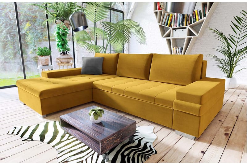 Sovesofa med divan - Gul - Møbler - Sofaer - Sovesofaer