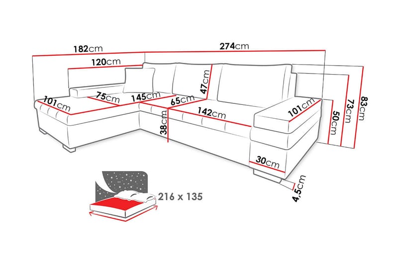 Sovesofa med divan - Gul - Møbler - Sofaer - Sovesofaer