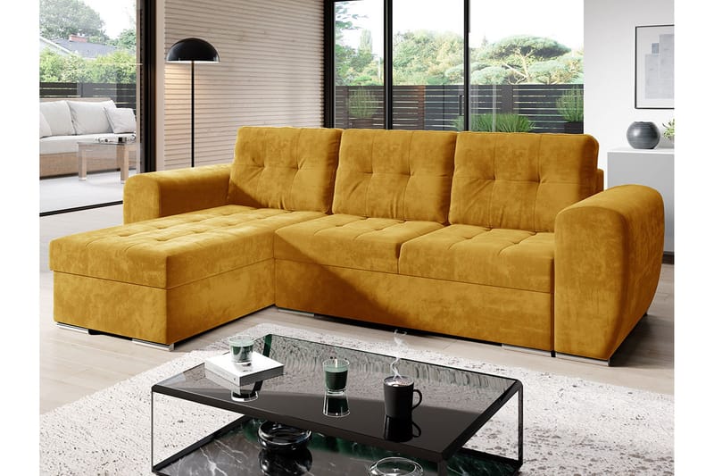 Sovesofa med divan - Gul - Møbler - Sofaer - Sovesofaer