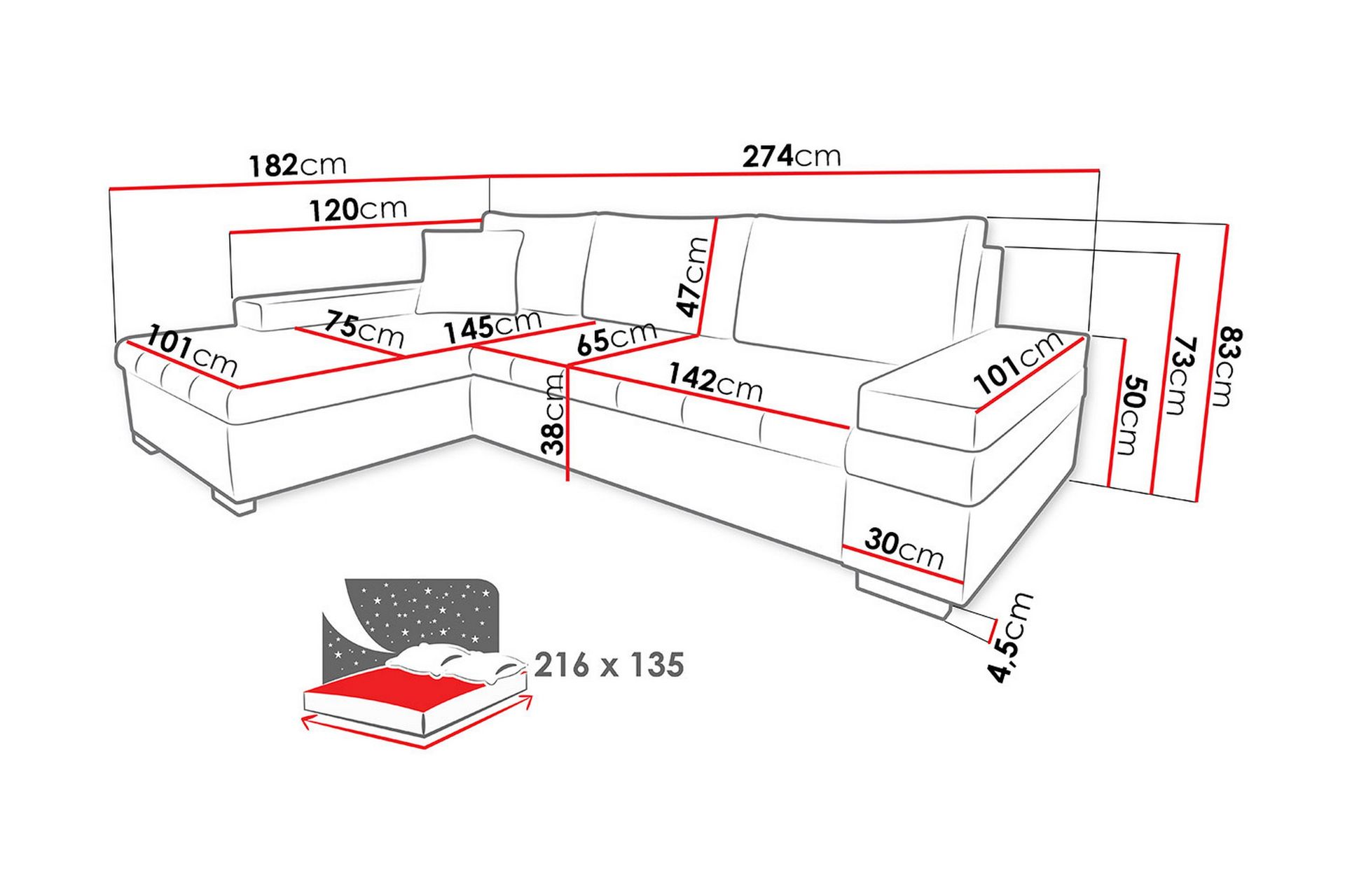 Sovesofa med divan - Rosa - Møbler - Sofaer - Sovesofaer