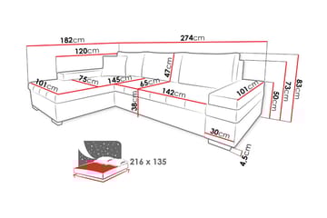Sovesofa med divan - Rosa - Møbler - Sofaer - Sovesofaer