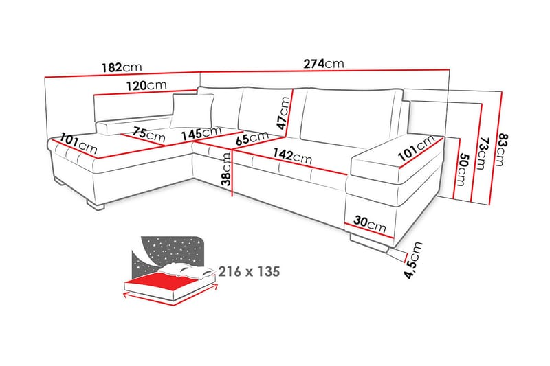 Sovesofa med divan - Svart - Møbler - Sofaer - Sovesofaer