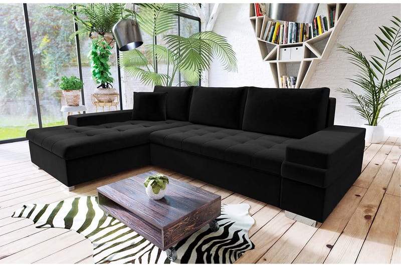 Sovesofa med divan - Svart - Møbler - Sofaer - Sovesofaer