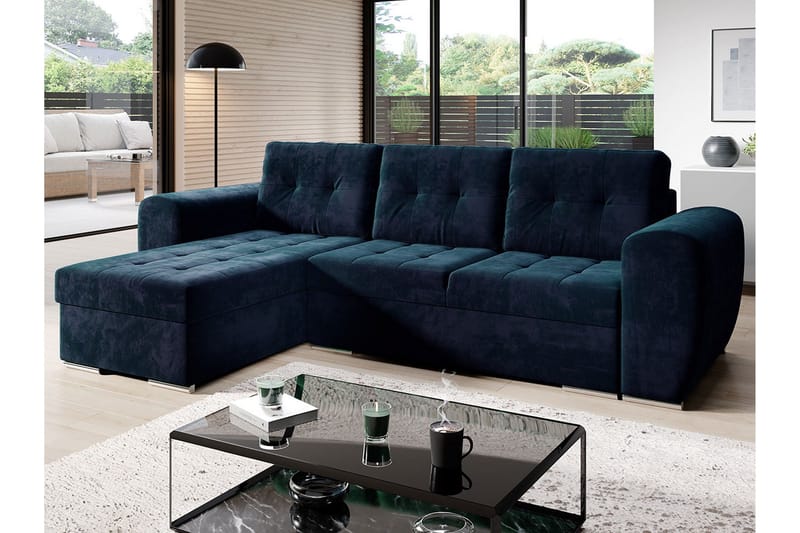 Sovesofa med divan - Svart - Møbler - Sofaer - Sovesofaer