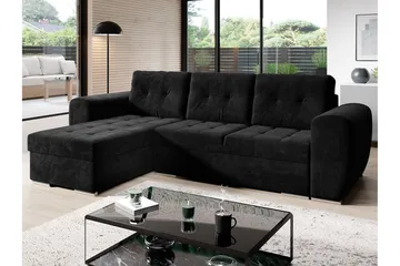 Sovesofa med divan - Svart - Møbler - Sofaer - Sovesofaer