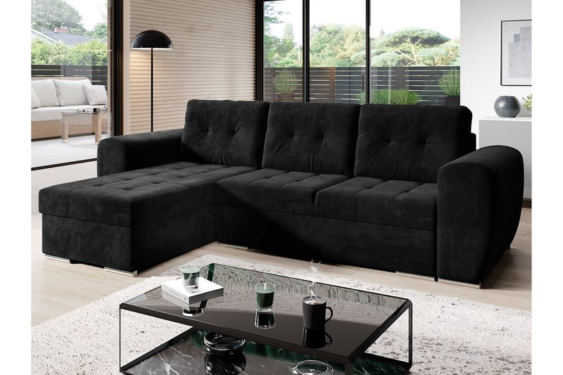Sovesofa med divan - Svart - Møbler - Sofaer - Sovesofaer
