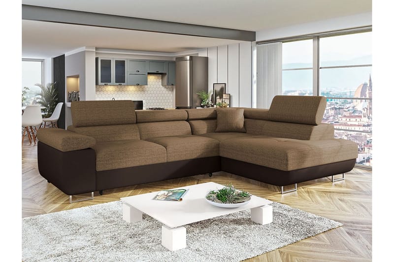 Sovesofa med Sjeselong - Brun - Møbler - Sofaer - Sovesofaer