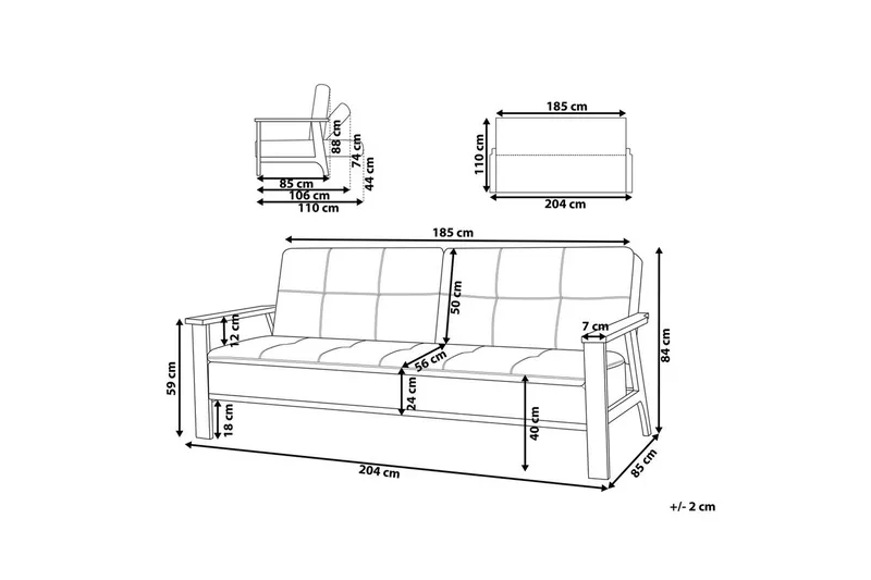 Sovesofa Tjorn - Beige, lyst tre, Beige, Lys Tre, 185x110 cm - Møbler - Sofaer - Sovesofaer