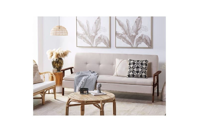 Sovesofa Tjorn - Beige, mørkt tre, 185x110 cm - Møbler - Sofaer - Sovesofaer