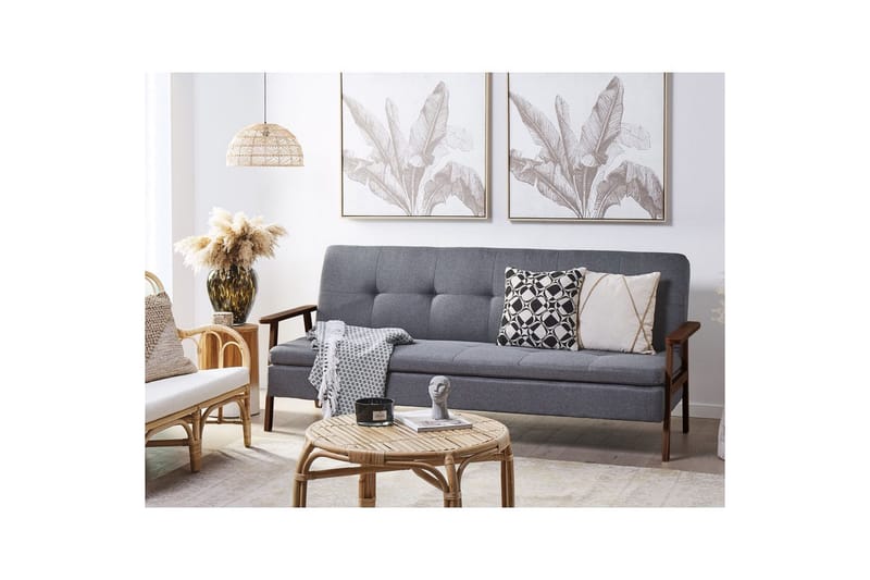Sovesofa Tjorn - Grå, mørkt tre, 185x110 cm - Møbler - Sofaer - Sovesofaer