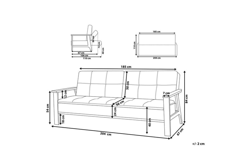 Sovesofa Tjorn - Lys grå, mørkt tre, 185x110 cm - Møbler - Sofaer - Sovesofaer