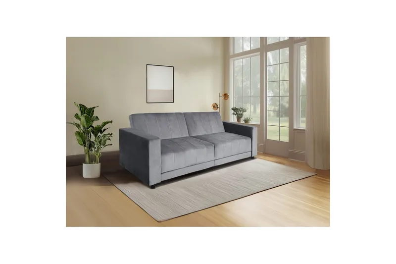 Sovesofa uten divan og sjeselong Loft24 Sovesofa Loft24 Allie II Grå Fløyel - Møbler - Sofaer - Sovesofaer