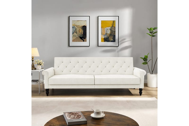 Sovesofa uten divan og sjeselong Loft24 Tyne sovesofa 3-seter Hvit - Møbler - Sofaer - Sovesofaer