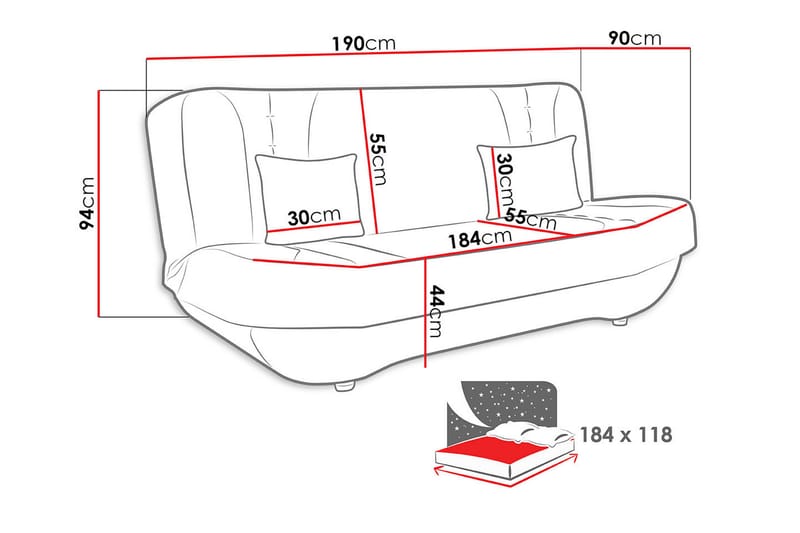 Sovesofa Pinto - Rød - Sovesofaer - 3 seters sovesofa - Fløyel sofaer