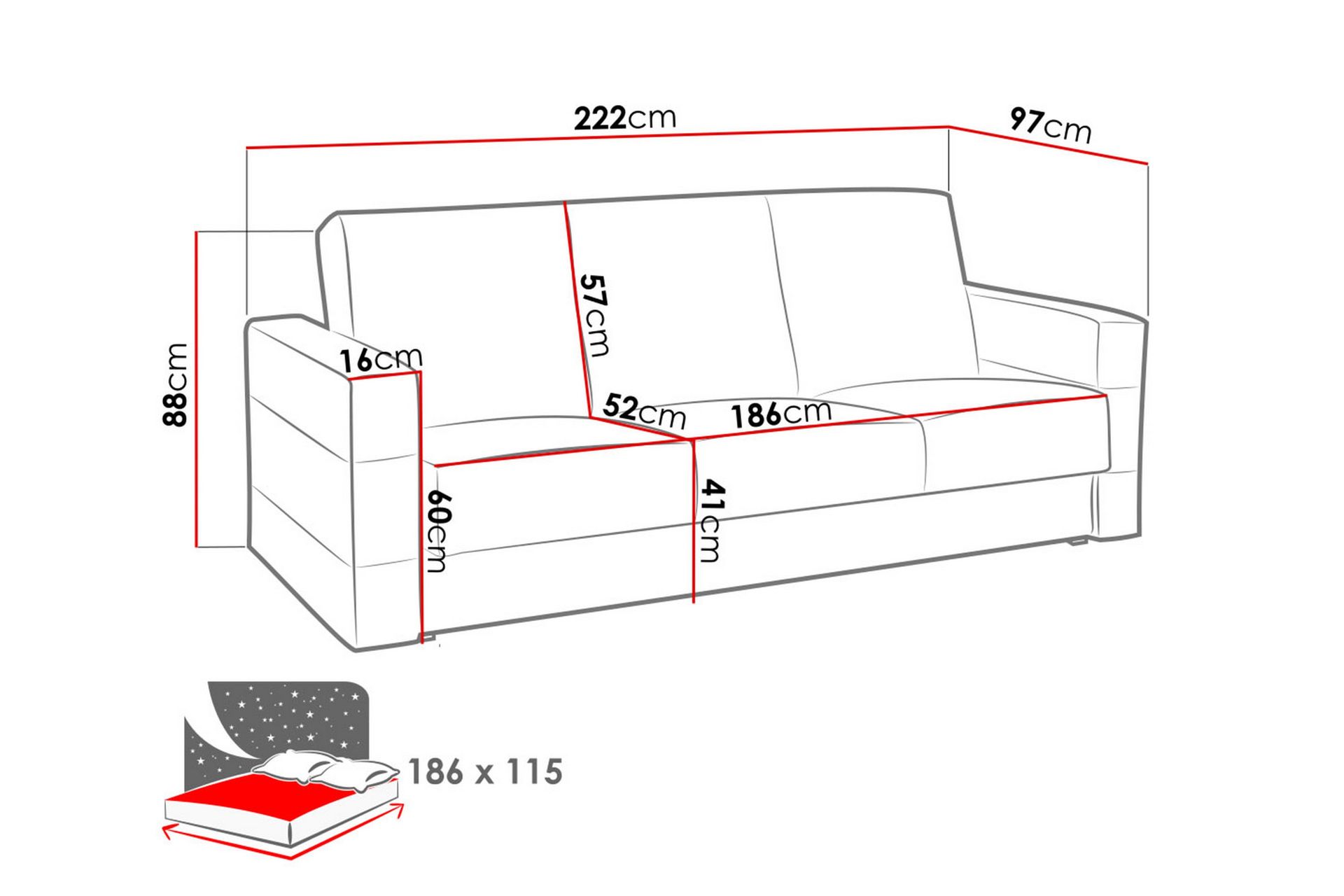 Square Sovesofa 222x97x88 cm - Møbler - Sofaer - Sovesofaer
